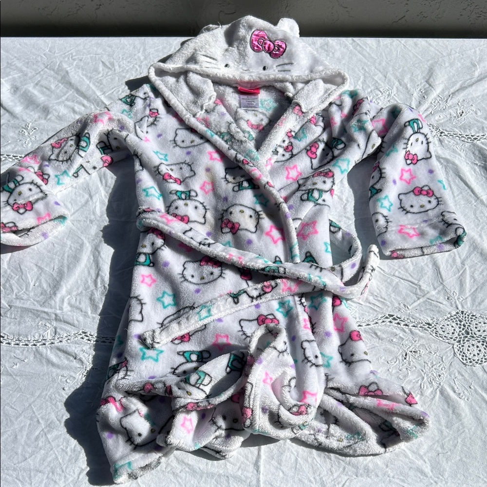 Hello Kitty Kids Pajama Robe - White with Pink and Teal Accents